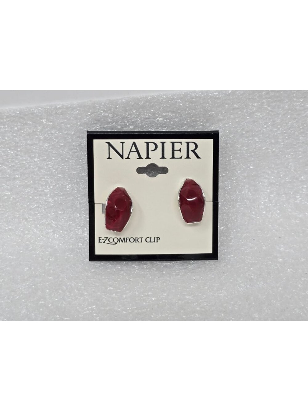 Napier E-Z Comfort Clip On Red Faceted Oval Earrings With Silver-Tone Accents